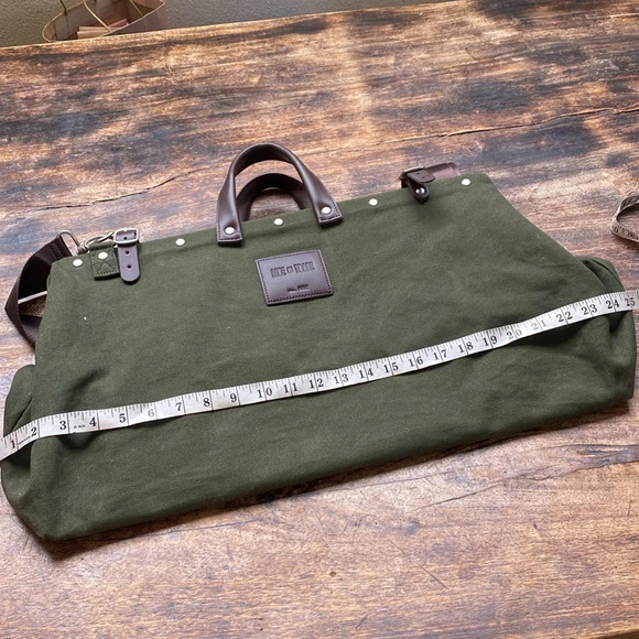 Line of Trade weekender bag olive green canvas w/ brown leather & nylon straps - Picture 13 of 16